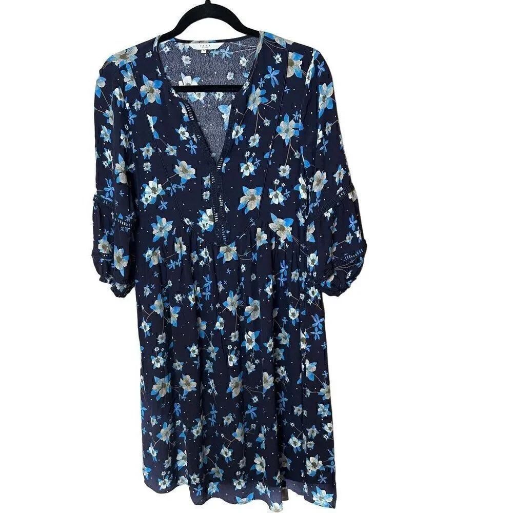 Yaya Blue Floral Boho Dress size 34/4 Long Sleeve
